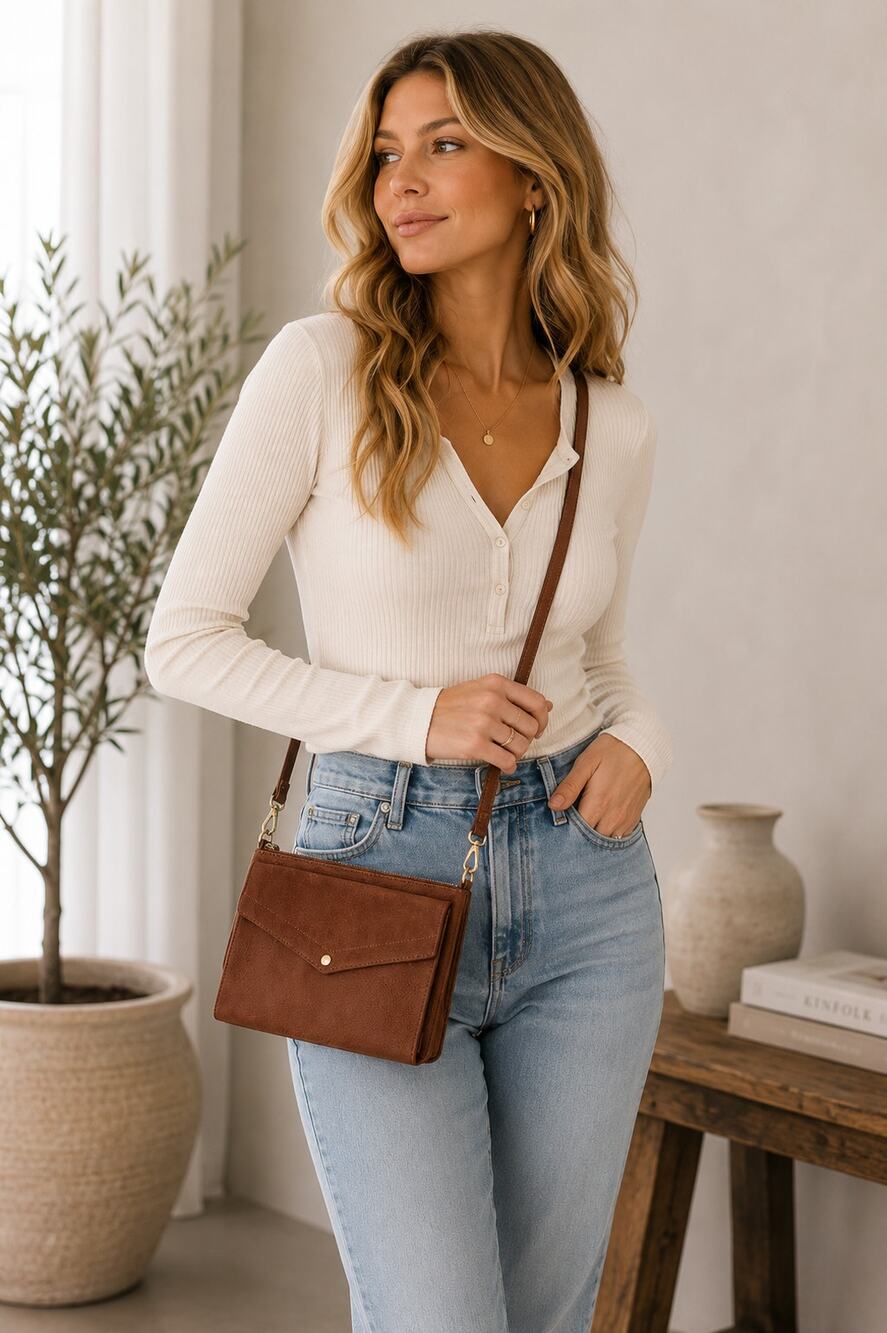 Street Level Brown Faux Leather Crossbody Handbag Purse